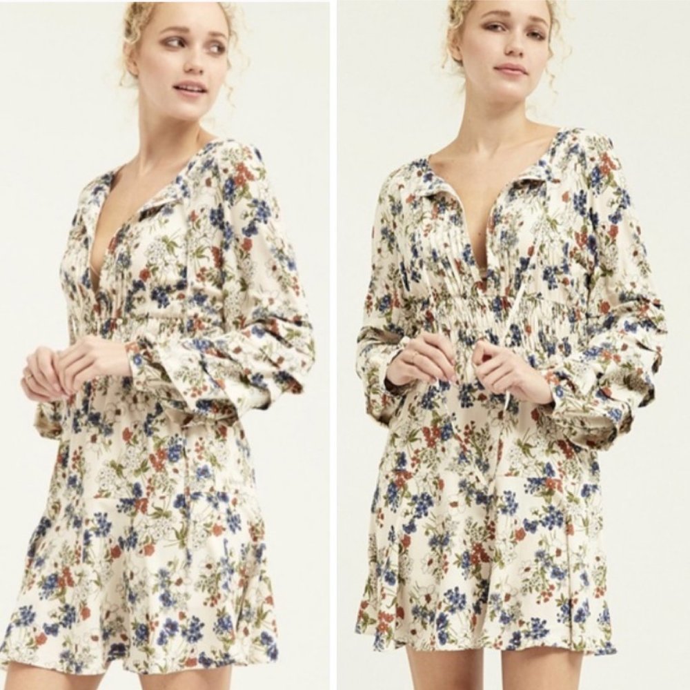 Bnci Boundless North Dress Size Med Floral Pleated Peasant Farmhouse Long Sleeve